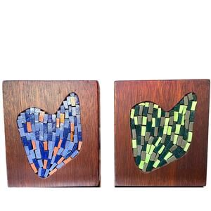 Vintage Mid-Century Abstract Cat Mosaic Wood Boxes – Studio Craft – Pair